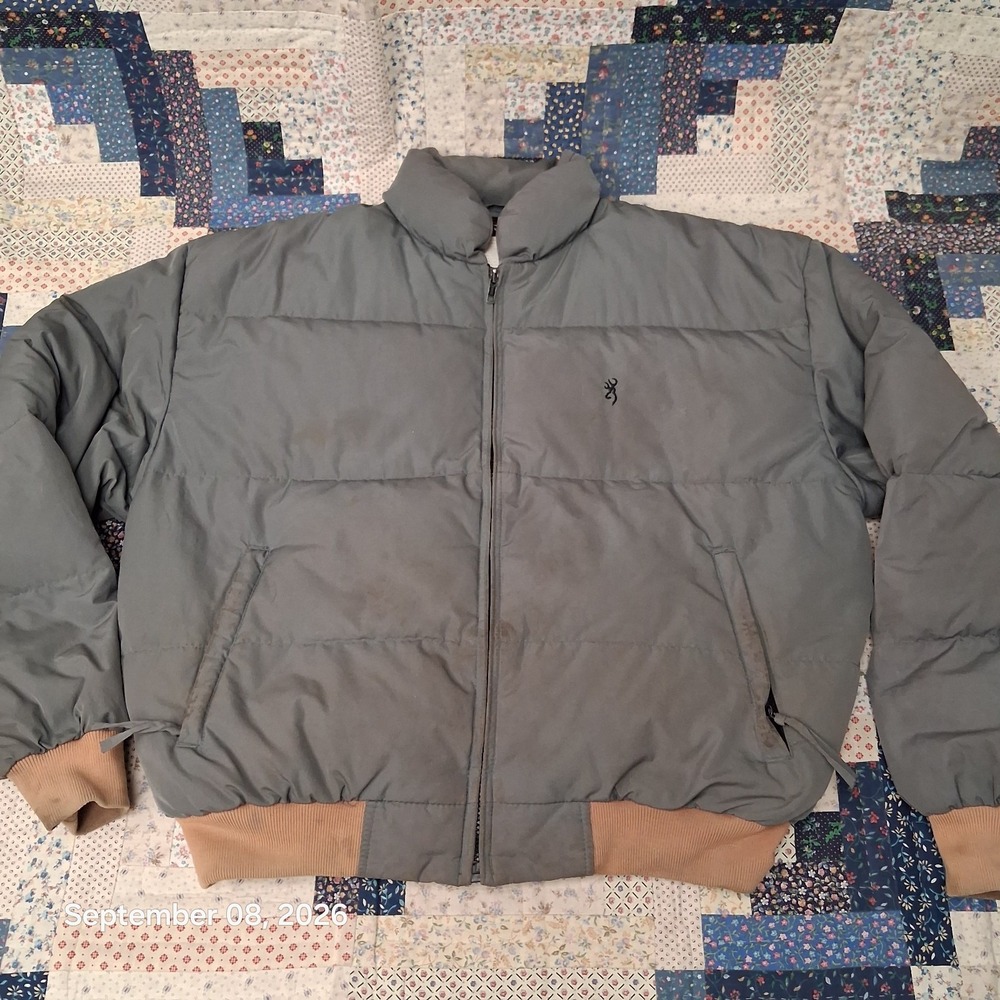 Vintage Browning Mens XL Grey Down Puffer Jacket Insulated Bomber Coat